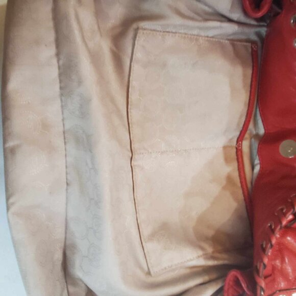Micheal Kors LE Large Hamilton Chilli Red Hippie Grommet Leather Tote EUC - Picture 8 of 13
